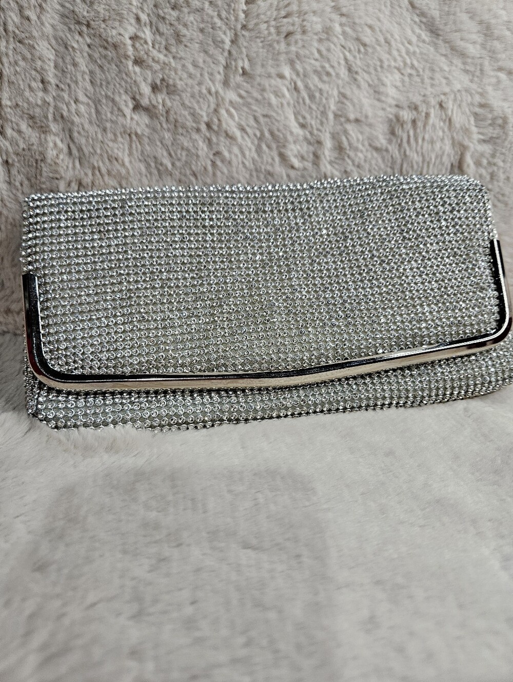 Silver Rhinestone Embellished Evening Clutch